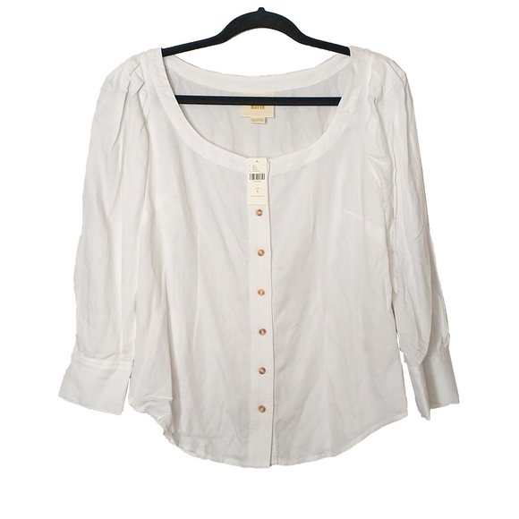 Maeve White Solange Scoop Neck Blouse - Size 4 - Picture 2 of 6